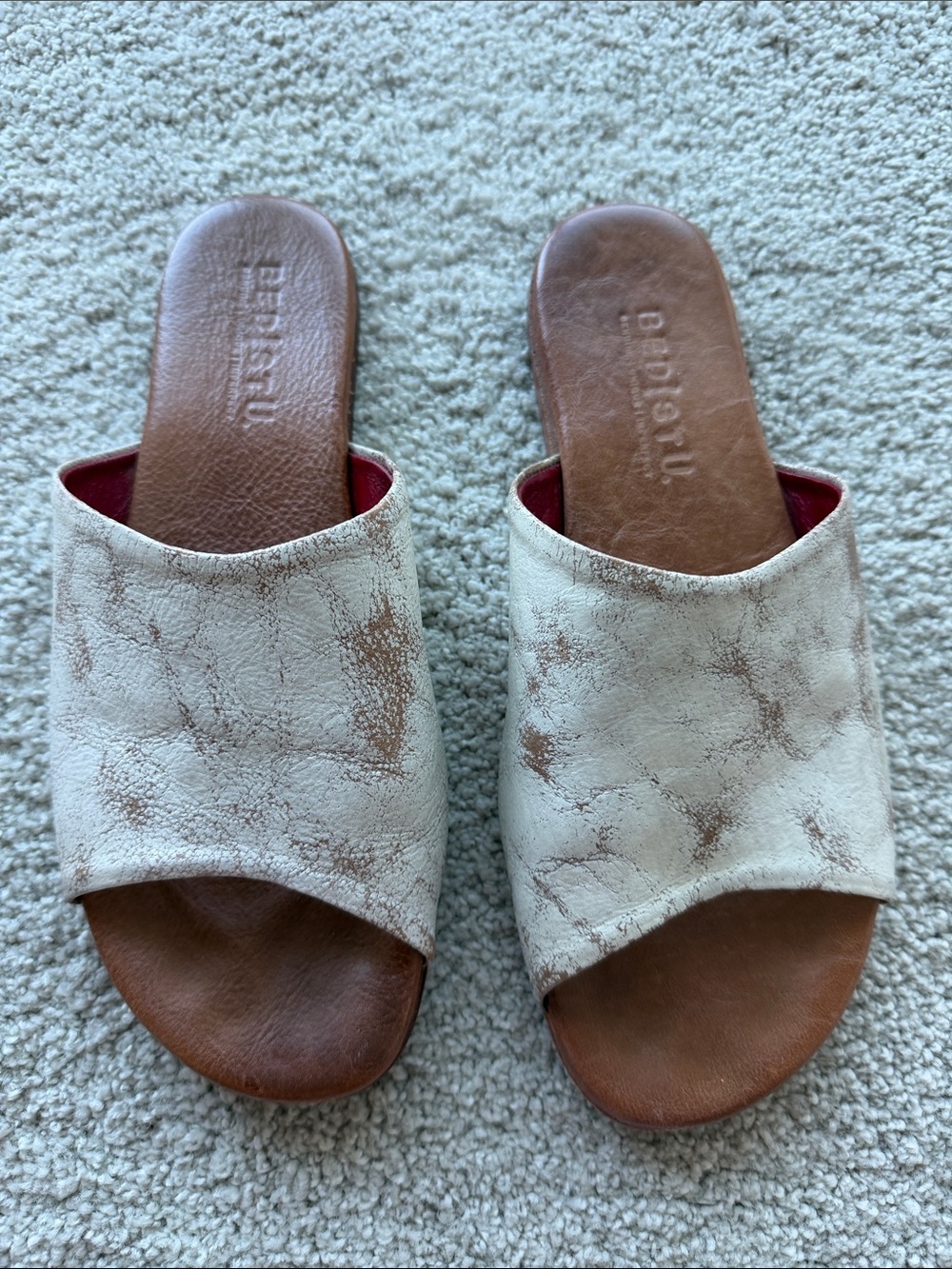 Bed Stu White & Brown Slide Sandals